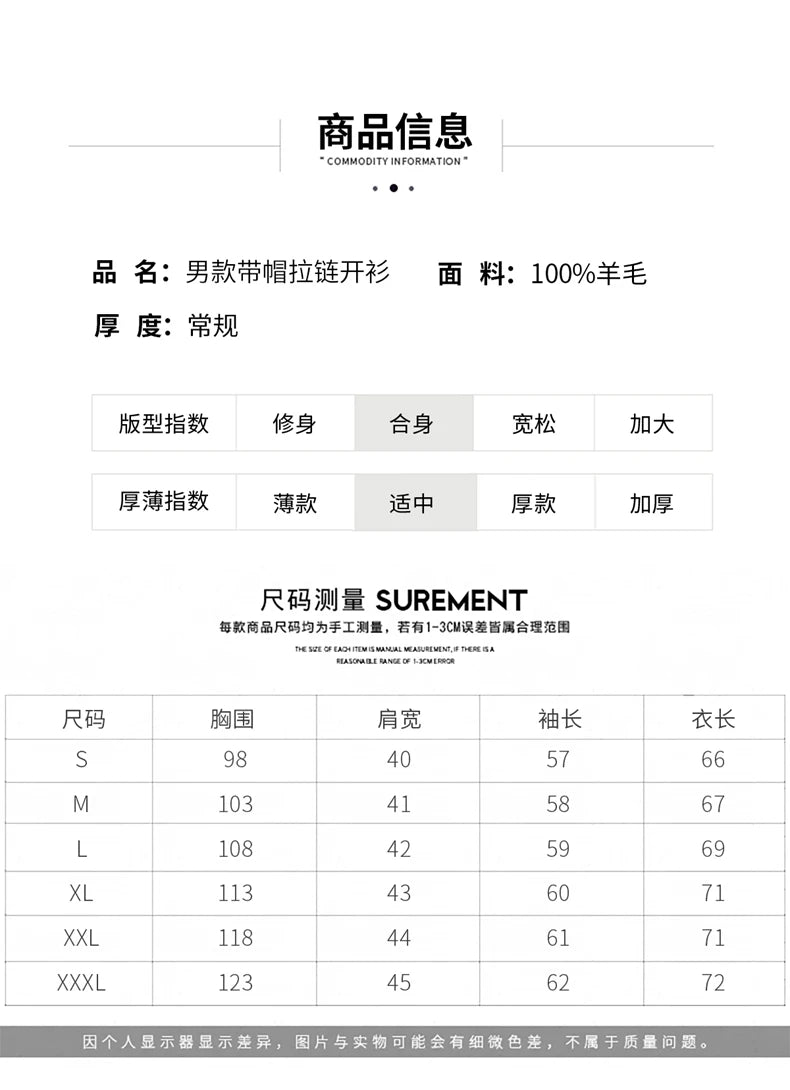 Hot Selling New Style Real Knitted Men's Cardigan Hooded Sweater Loose Full Sleeves Autumn and Winter Men's Pure Wool Sweater