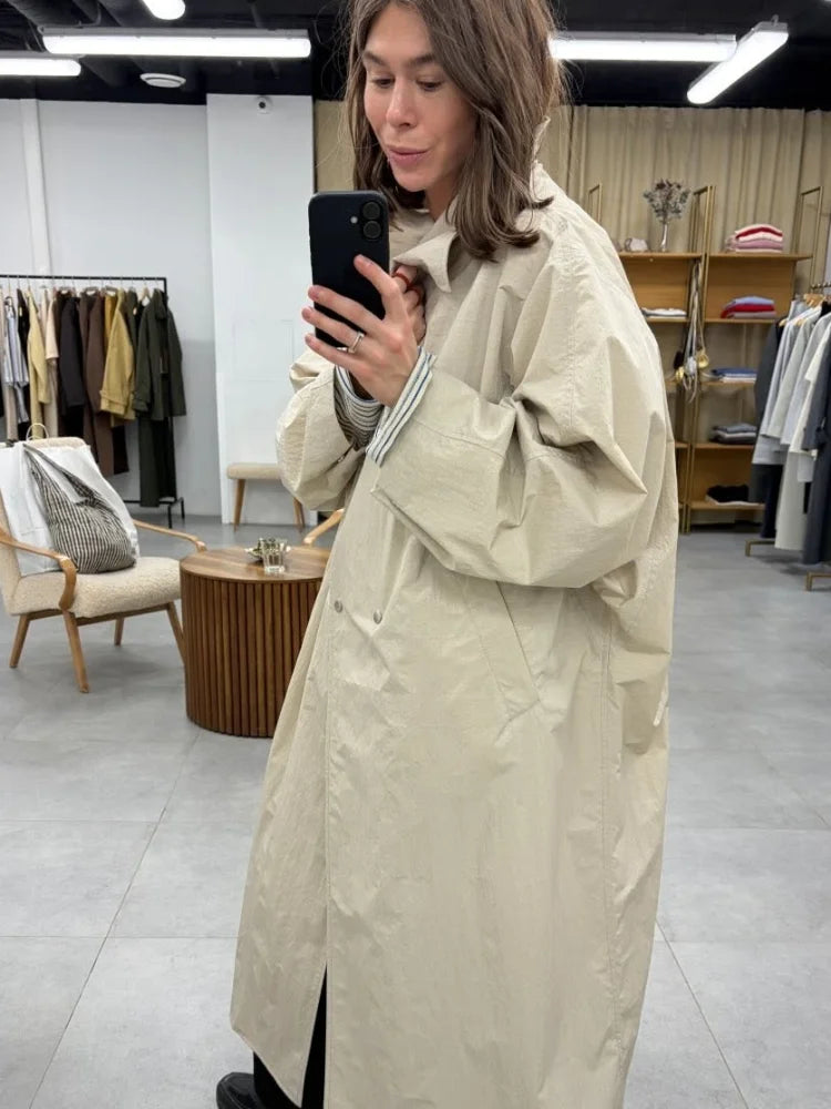 Casual Solid Long Trench Coat Women Stand Collar Long Sleeve Single Breasted Lace Up Jacket 2026 Autumn Lady Commute Outwear
