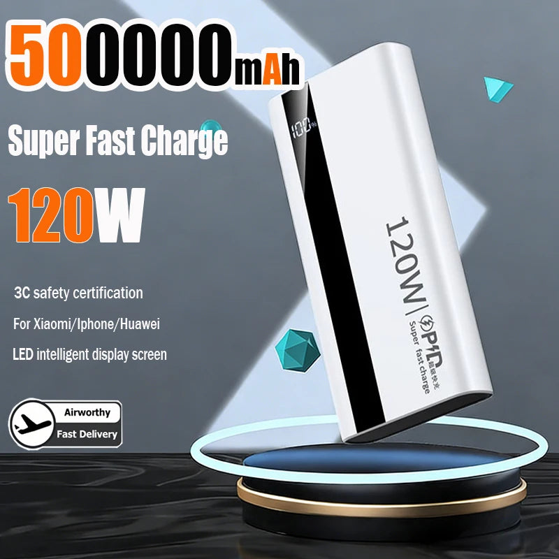 500000mAh High Capacity PowerBank 120W Super Fast Charging Portable External Battery Powerbank for iphone Huawei 2026 NEW