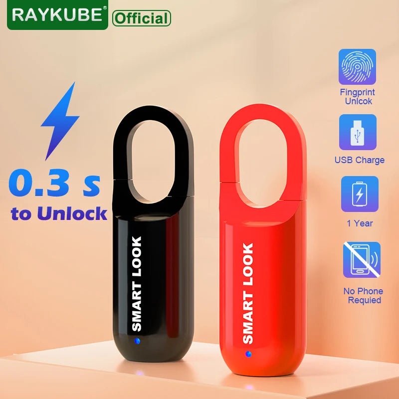 RAYKUBE Mini Fingerprint Lock Smart Padlock Biometric Electronic Lock Keyless USB Charge for Gym School Travel Case Backpack