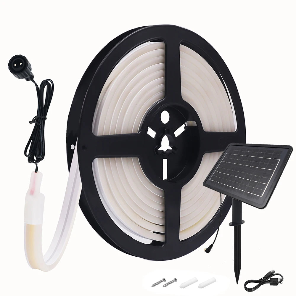 5M 10M Solar LED Neon Light Strip 24V Waterproof 8 Modes 320LEDs/m Flexible Lamp IP68 Party Garden Outdoor Decor 0.5m 1m 2m 3m