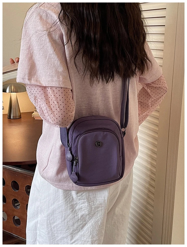 Waterproof Nylon Mobile Phone Bag Portable  Three-Layer Coin Purse Crossbody Bag for Youth Casual Simple Style Functional...