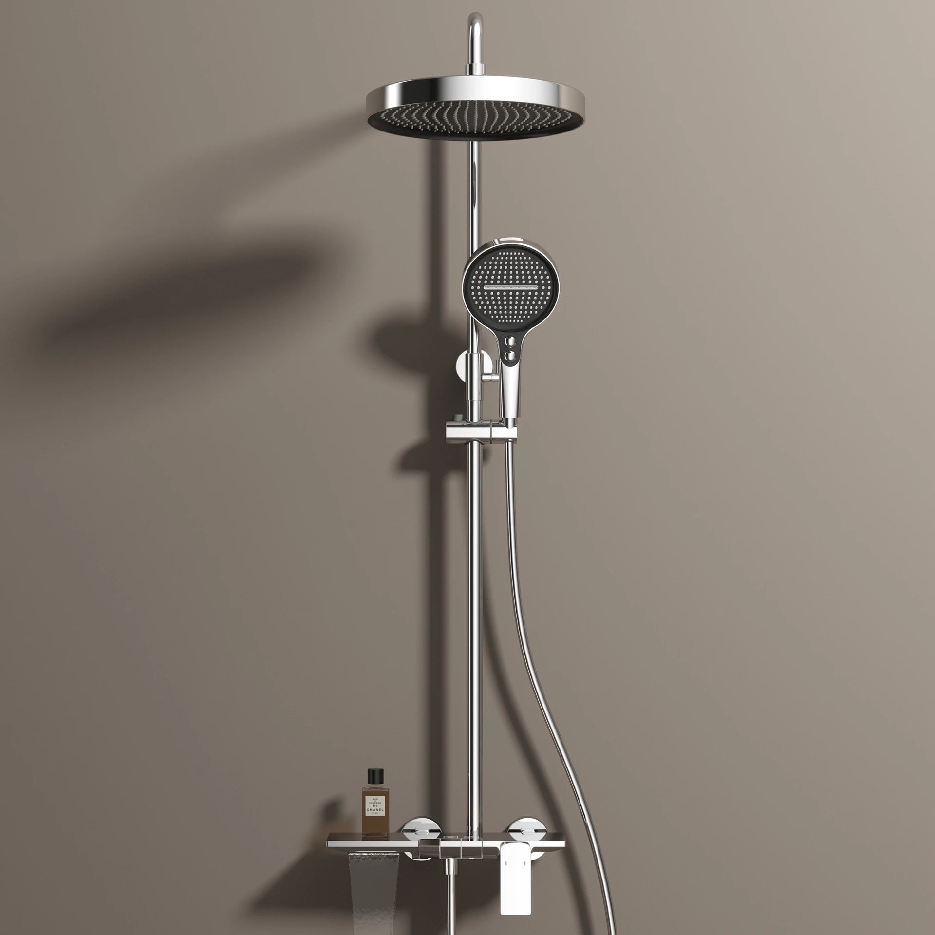 Brushed Gold Piao Bathroom Shower System Set Brass Waterfall Bathroom Faucet 12 Inch Rain Shower Head Hot Cold Piano Shower Set