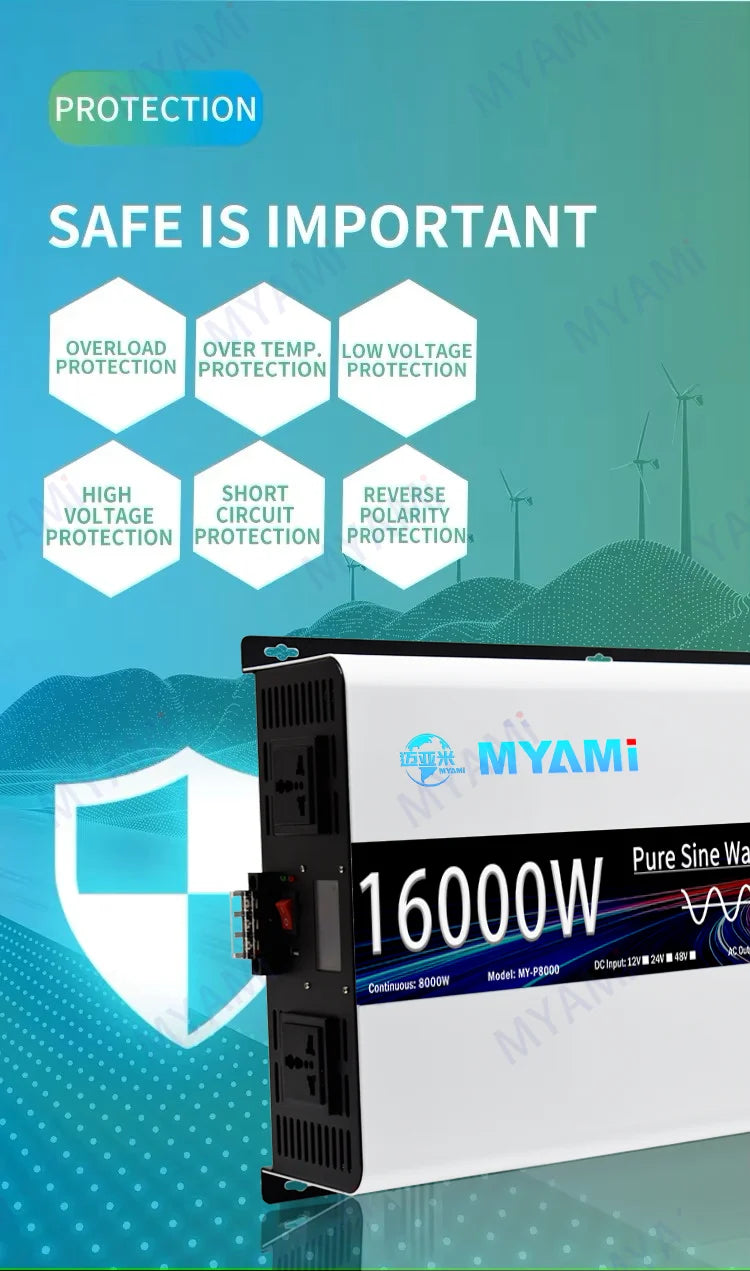 Myami 8000w Peak Solar Power Inverter 16000w Dc 24v 48v Ac 110v 220v Off-grid Pure Sine Wave Air Conditioner Motor Industrial
