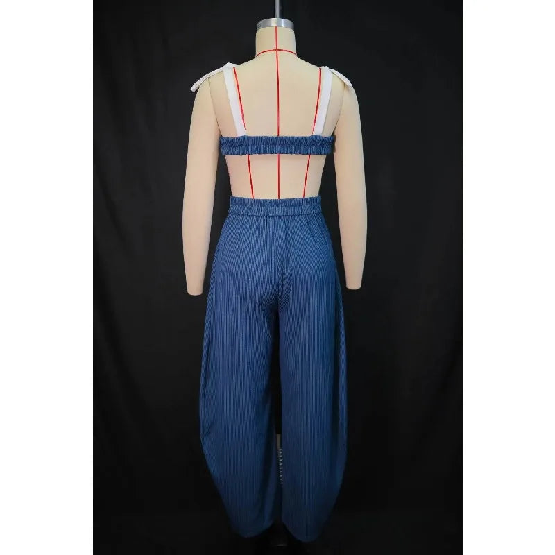Pant Set Women Two Piece Sets Strapless Sleeveless Sexy Tops Wide Leg Long Pants High Waist Y2k Streetwear Elegant Slim Fit