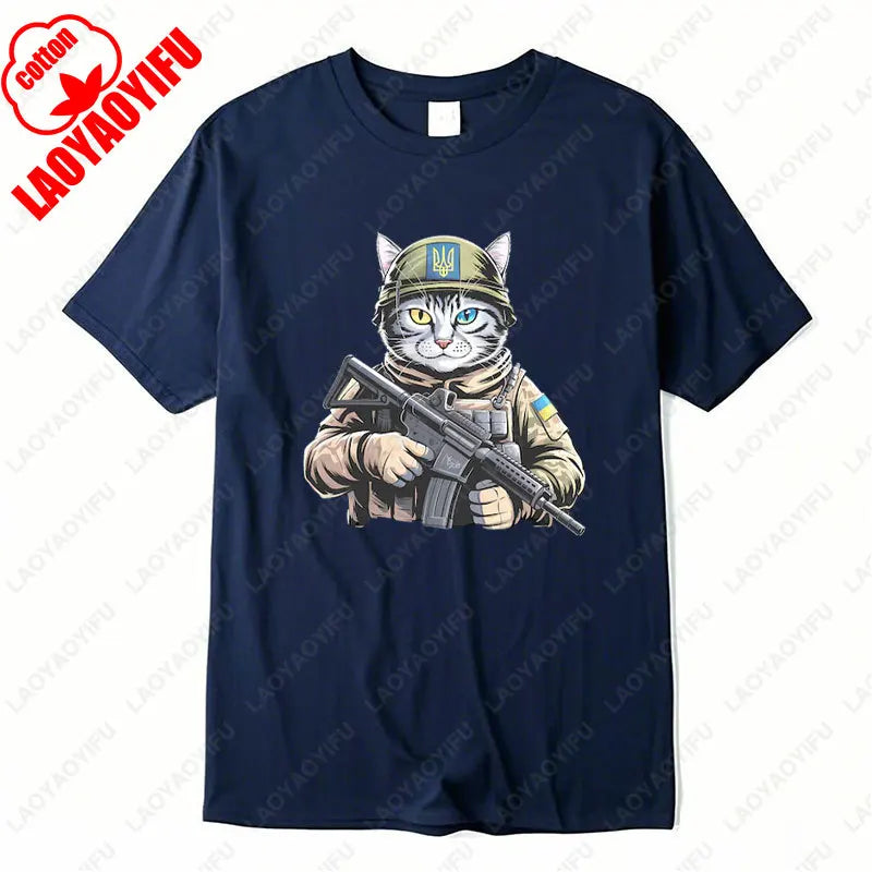 Ukraine Cat Army Uniform Zelensky Tshirt Cotton Men Woman Casual Tees Patriotic Ukrainian Gift Ukrainian Trident Streetwear Tops