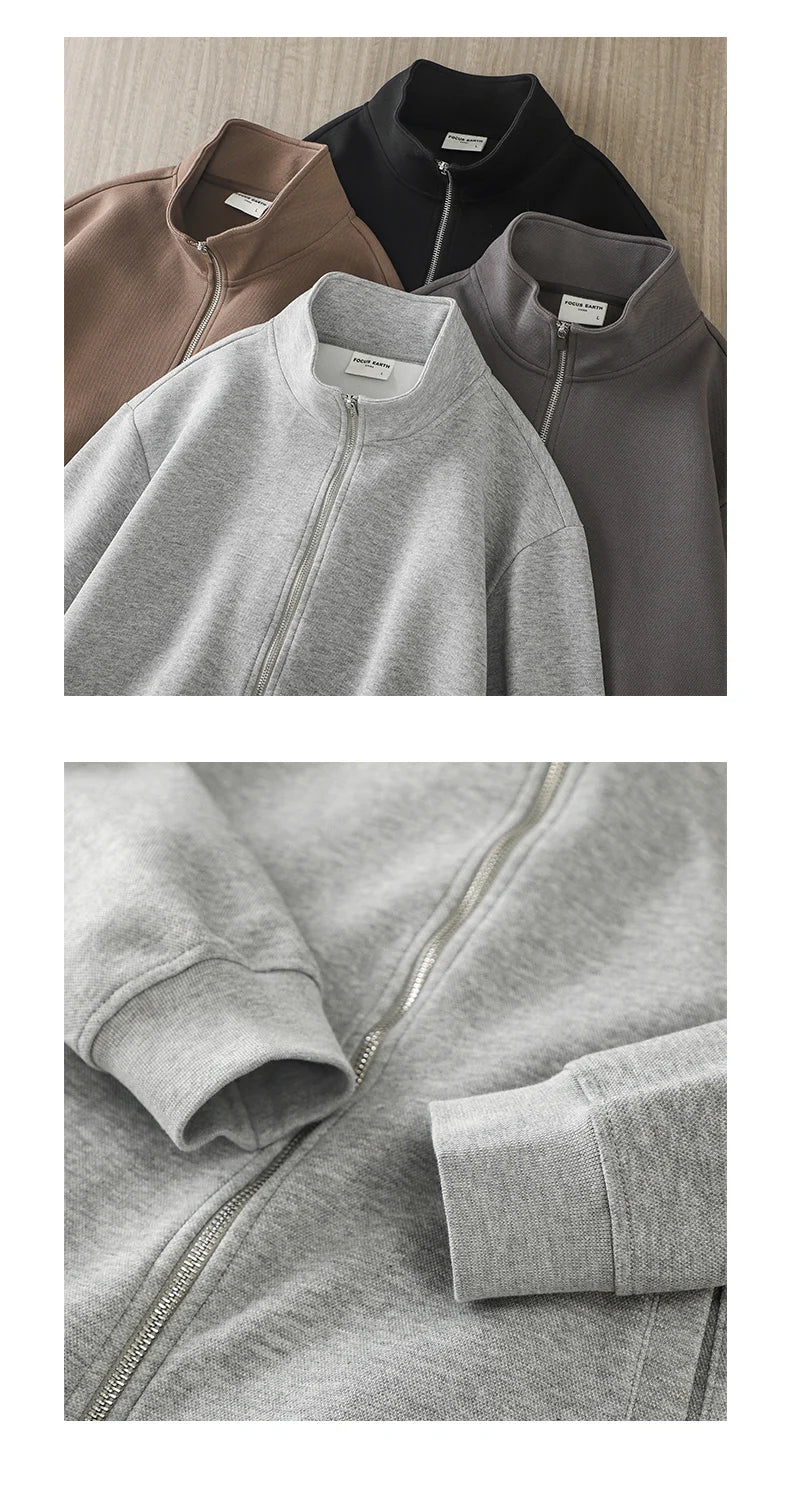 DUKEEN PIQUE Fabric Men's Casual Sweatshirts Spring and Autumn Solid Color Stand Collar Zipper Cardigan Coat Men's Clothing