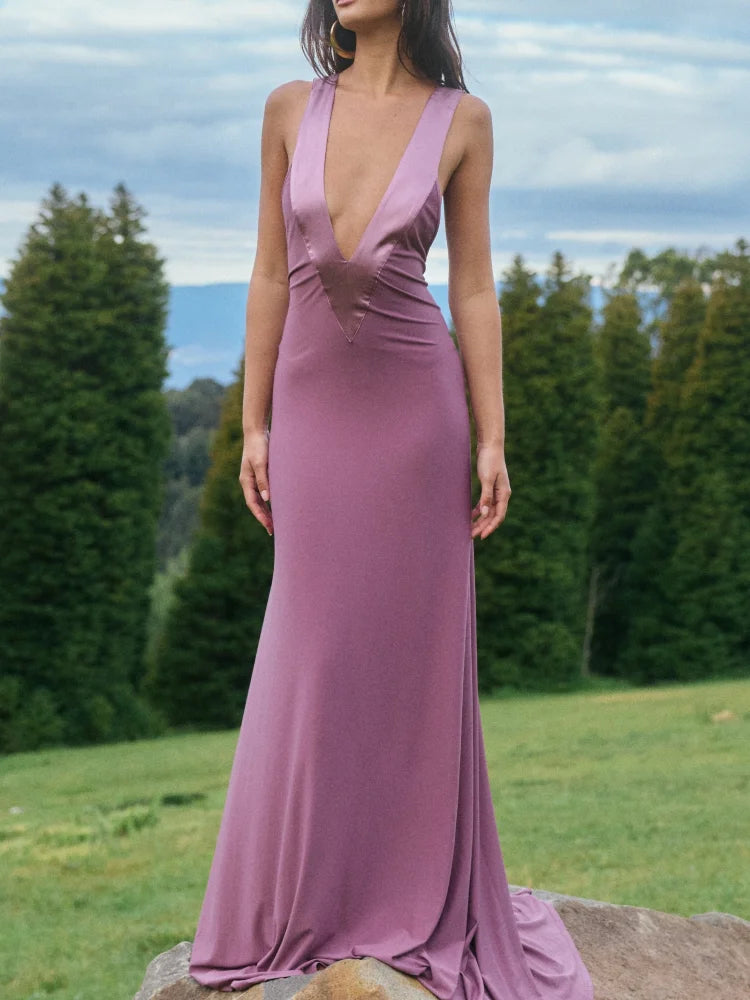 Trendy Minimalist Maxi Dress Designers Satin Floor-length Bodycon Women Formal Gown Romantic Club Wedding Guest Outfit