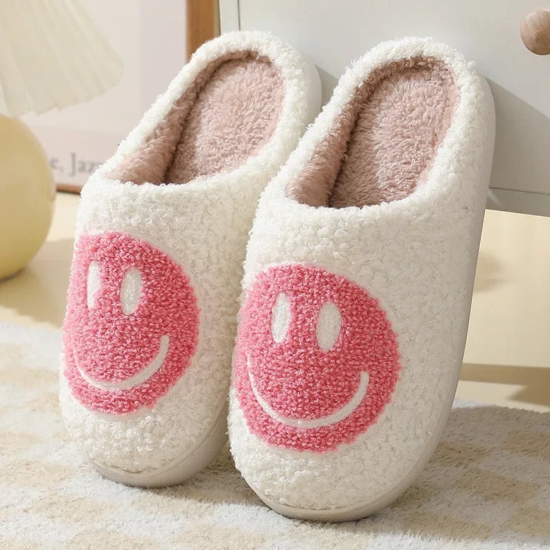 Fuzzy Smile Face Women man Slipper Kawaii Cartoon Plush Contton Indoor Funny Cute Winter Warm Floor house Home Non slip Shoes