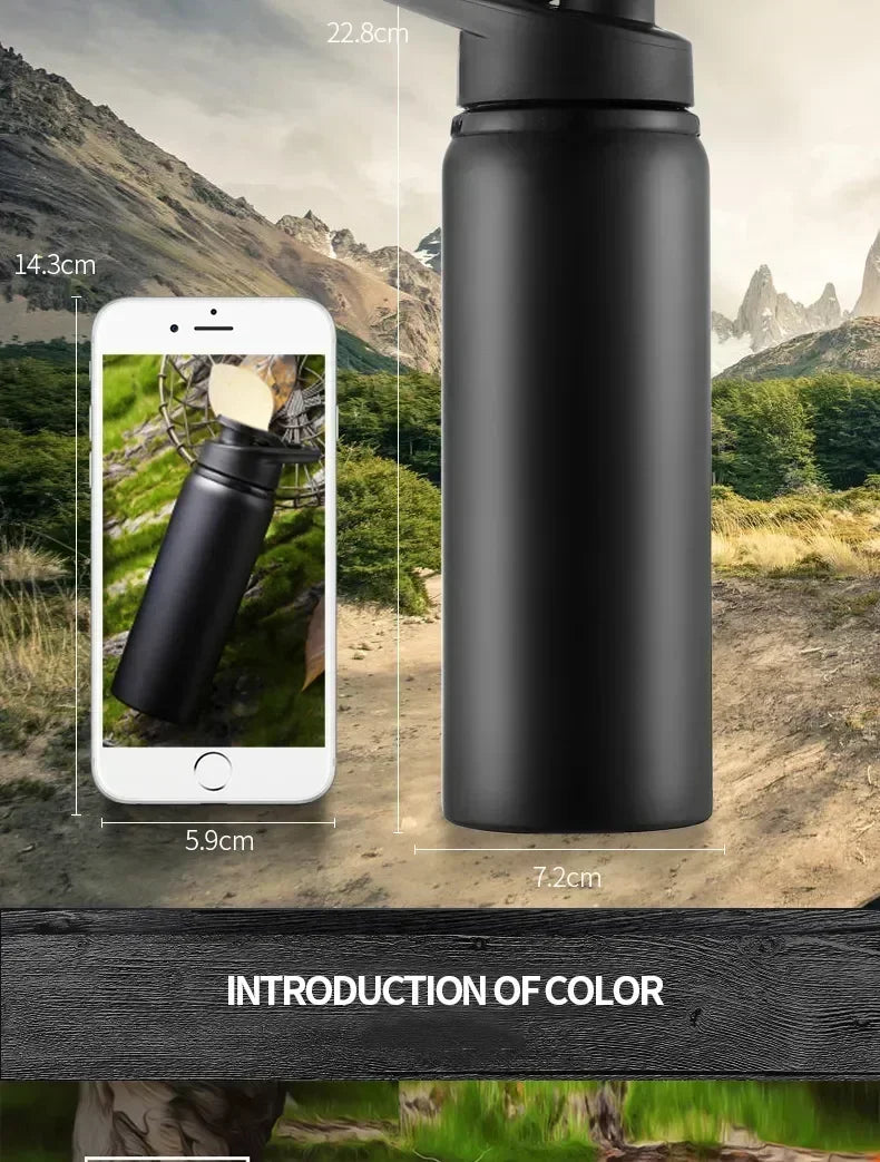 Large 600ml Stainless Steel Sports Bottle Leak Proof Design Bike Cycling Camping Outdoor Travel Water Flask Durable