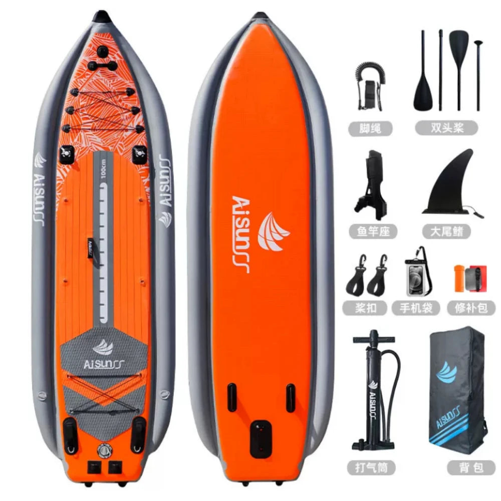 Inflatable Fishing Boat Kayak SUP Thickened Sea Fishing Paddle Board with Rod Holders, Stable Lure Fishing Platform