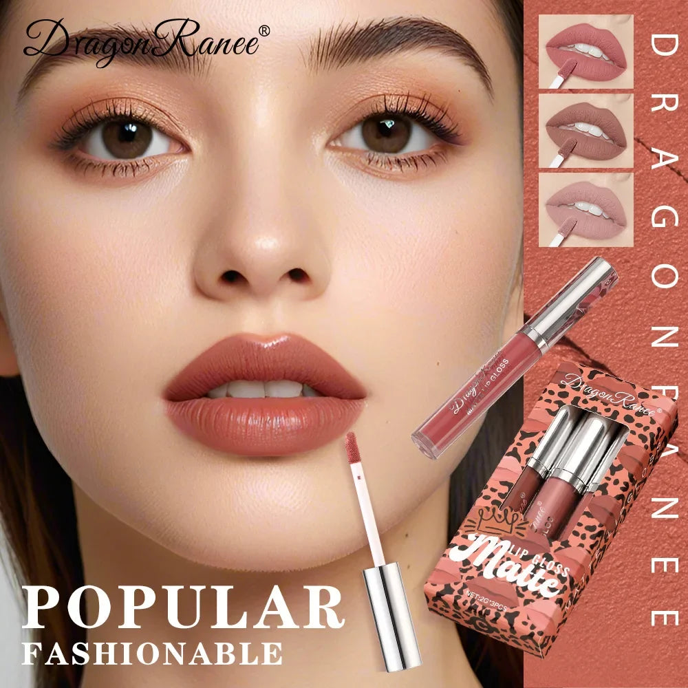 3-Pack Non-Stick Matte Lip Gloss Set Liquid Lipstick Gift Box Set of 3 Long-Lasting Comfortable Matte Finish Lip Colors