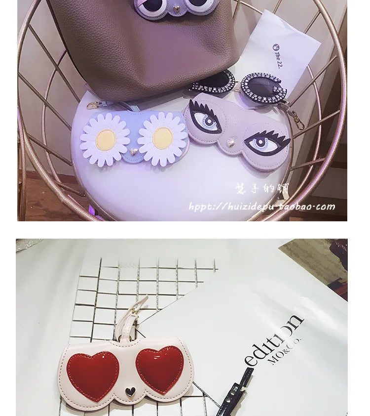ins cartoon cute glasses case portable men and women sunglasses myopia glasses organizer bag protective sleeve glasses bag charm