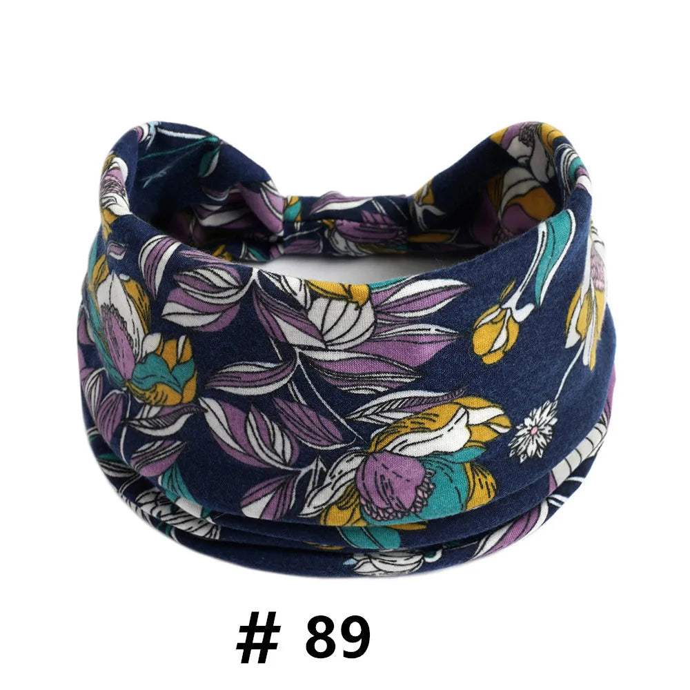 Boho Headbands for Women Cotton Wide Head Bands Stretch Hairband Non Slip Workout Yoga Running Turban Headwrap Hair Accessories