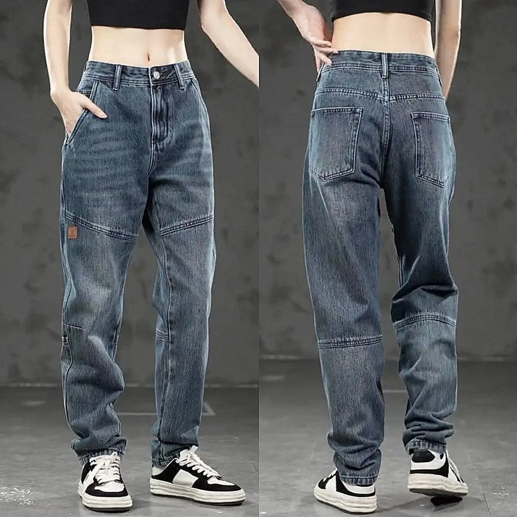 High-end Luxury Man Clothes 2026 New Men's Splicing Trend Stretch Straight Jeans Loose Harlan Low Rise Pants Casual Trousers