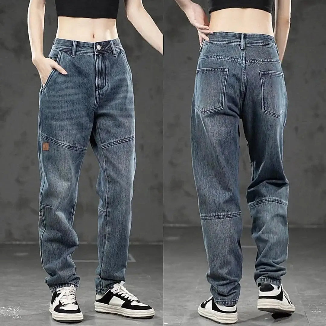 High-end Luxury Man Clothes 2026 New Men's Splicing Trend Stretch Straight Jeans Loose Harlan Low Rise Pants Casual Trousers