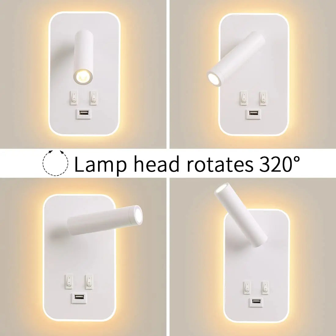 Bedside Wall Lamp, LED Wall Light, Wall Mounted Reading Light with Switch and USB Port, Rotatable Wall Sconce Wall Spotlight