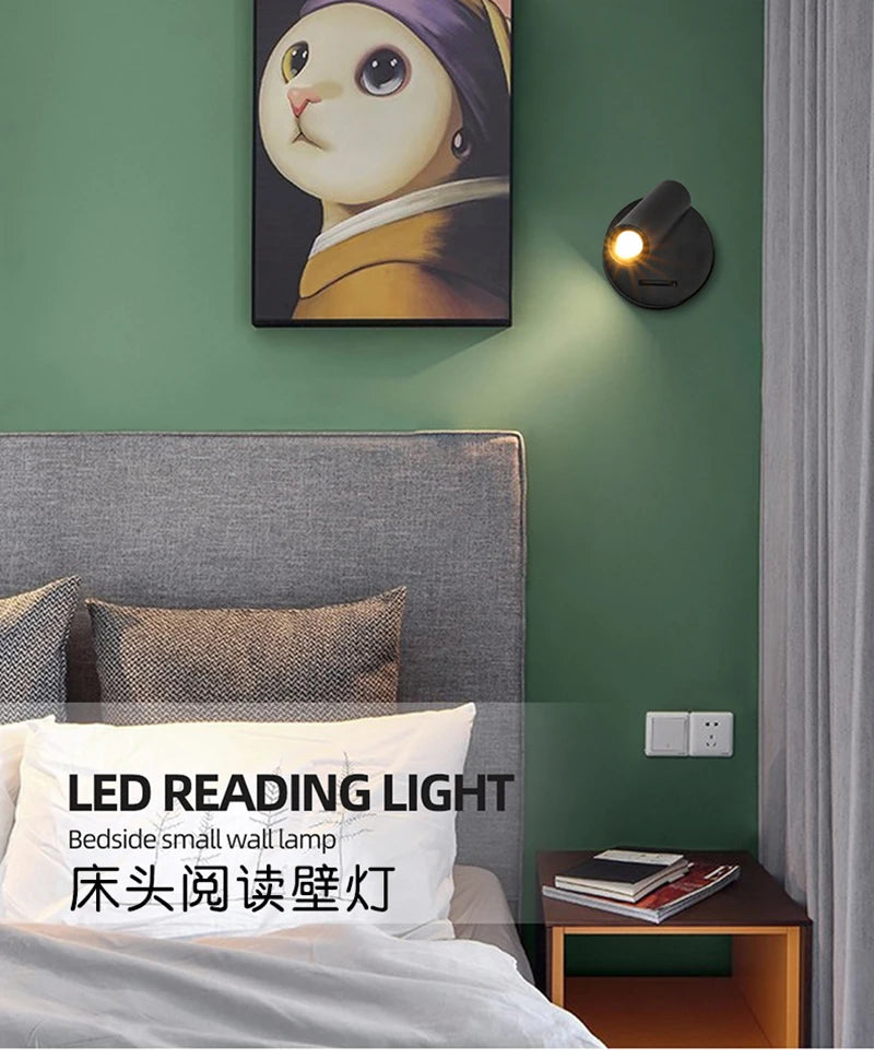 LED Wall Lamps with Switch Rotatable Adjust Aluminum 3W Spotlight Bedside Reading Light Hotel Bedroom RV Sconce Light Fixture