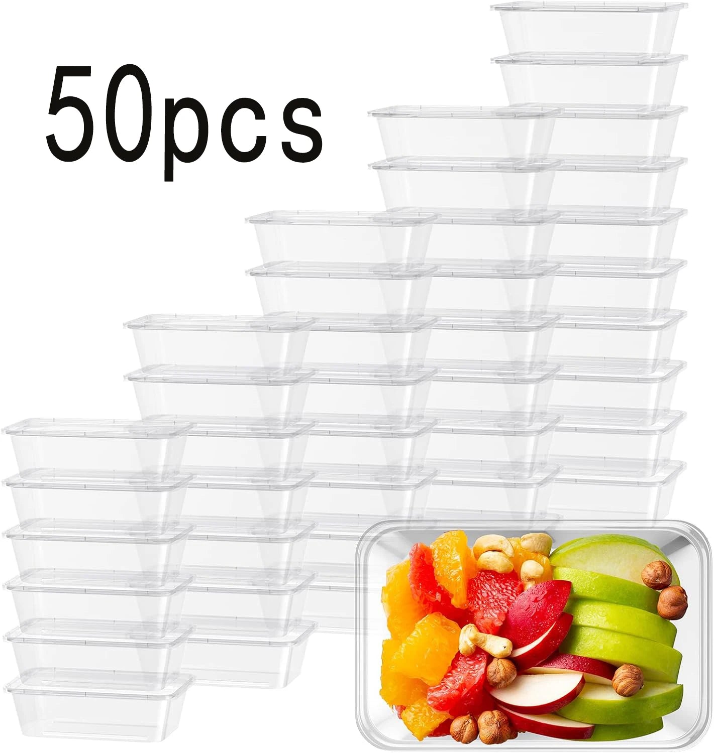 100 pieces of plastic lunch boxes with lids, 1000ml transparent disposable lunch containers, stackable food storage