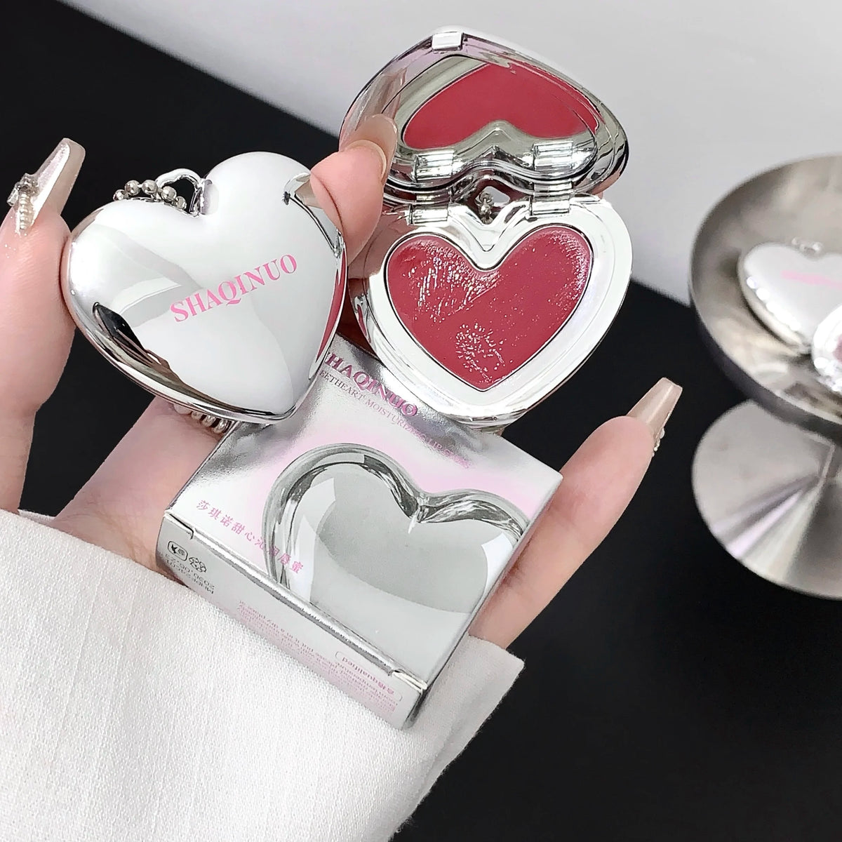 SHAQINUO Heart Shape Water Light Lip Llaze Mirror Pendant Lipstick Lip Gloss, Hydrating Moisturizing, Long Lasting