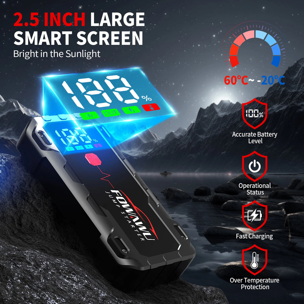 FOWAWU 26800mAh 7000A Peak Jump Starter for 12V Vehicles (12L Petrol / 10L Diesel) and Moto, Car Battery Jump Starter Power Pack