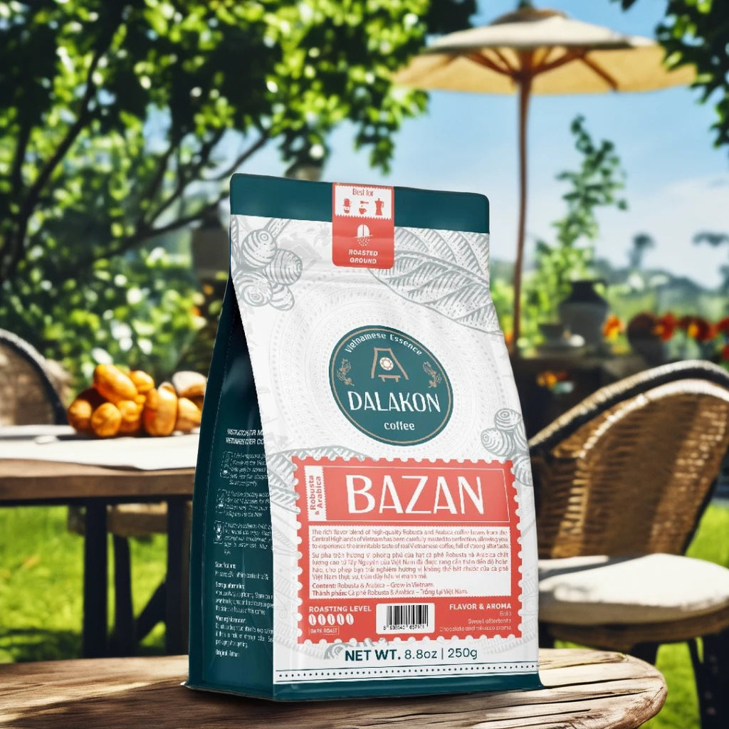 Vietnamese Arabica Robusta Dalakon Bazan 250g Bold Whole Bean French Roast Premium Grade Coffee Bag Packaging Sealing Zip Aroma