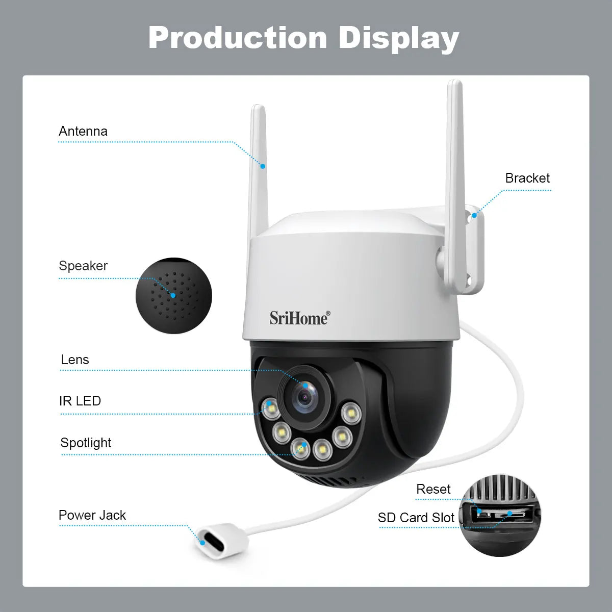 8MP 4K IP Camera 2.4G&5G WIFI Crying Detection PTZ Camera Smart Home Outdoor Camera Surveillance Monitor Srihome Wireless Camera
