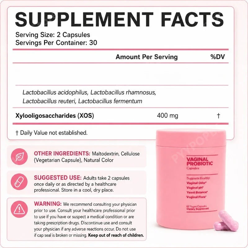 Women’s Probiotic Capsules 5 Billion CFU with XOS Prebiotic Daily Wellness Support 60 Vegan Capsules
