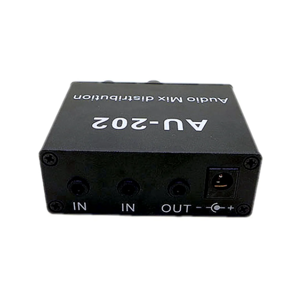 AU-202 2 Input 2 Output Stereo Mixer Audio Distributor for Headphone External Power AMP Volume Alone Control