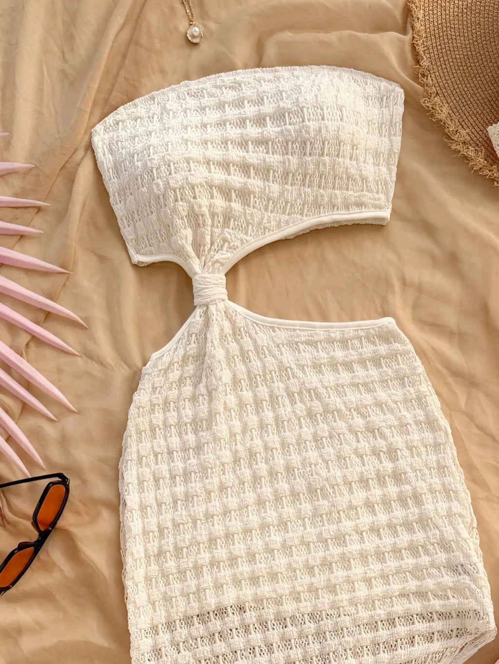 Women's Spring Summer Sexy Faux Hollow out Strapless Long Dress Sleeveless Gown for Party Evening Wear