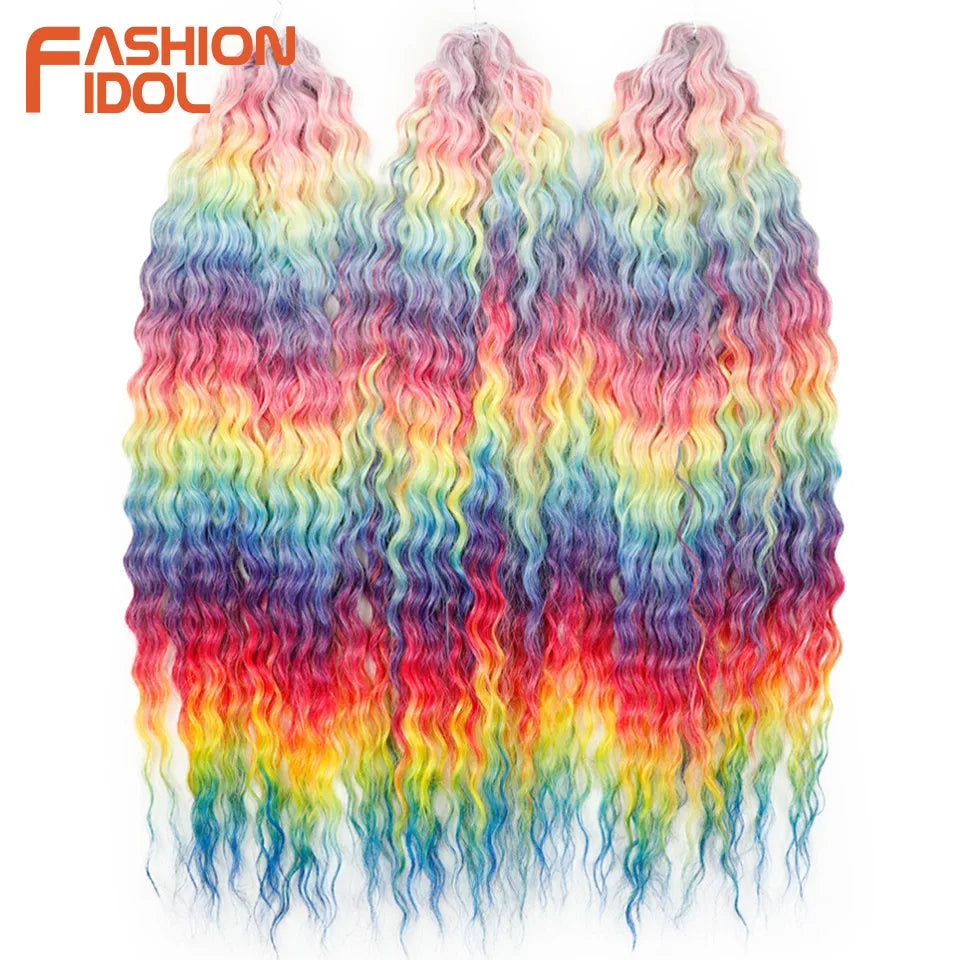 FASHION IDOL 24 Inch 300g Ariel Hair Synthetic Crochet Curly Hair Water Wave Braid Hair Ombre Blonde Braiding Hair Extensions