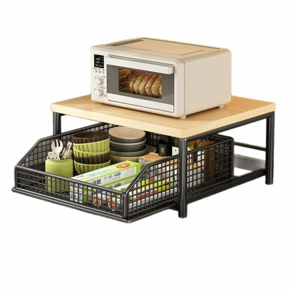 Multi-Functional With Drawers Microwave Stand Space Saving Countertop Storage Multi-Appliance Rack Microwave Rack Toaster Oven