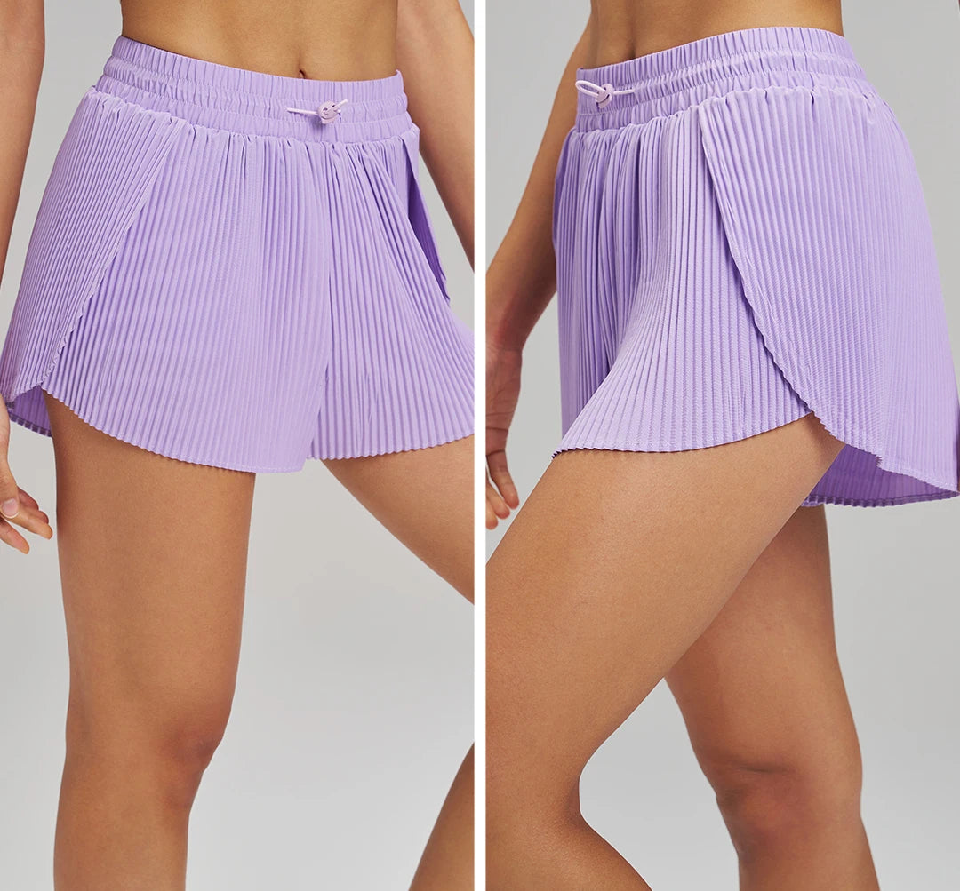 Stretch Outdoor Activities Gym Shorts for Summer Training Women's Quick Dry Sport Pleated Shorts with Hidden Pocket