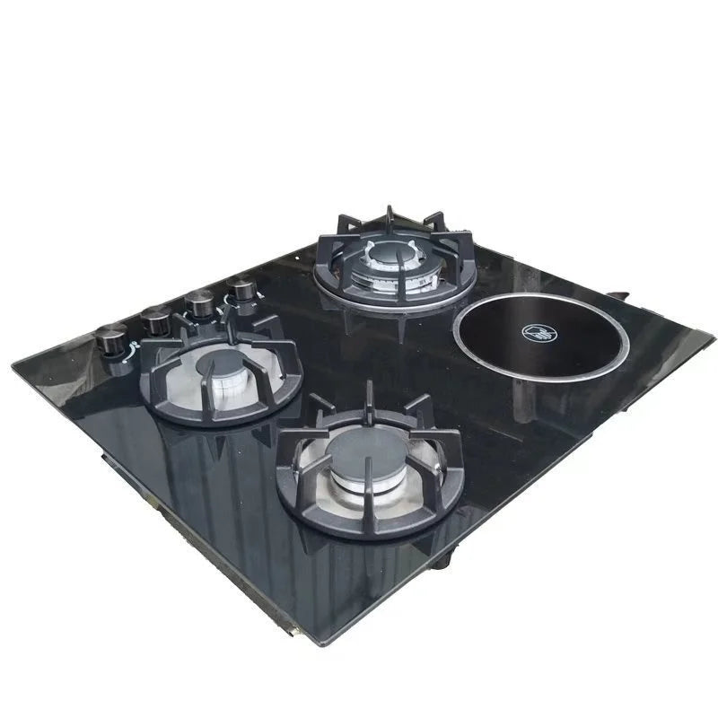 Cooker Wholesale Household Kitchen Four-head Tempered Glass Gas Stove Embedded Energy-saving Three Gas One Electric Qdzh-01