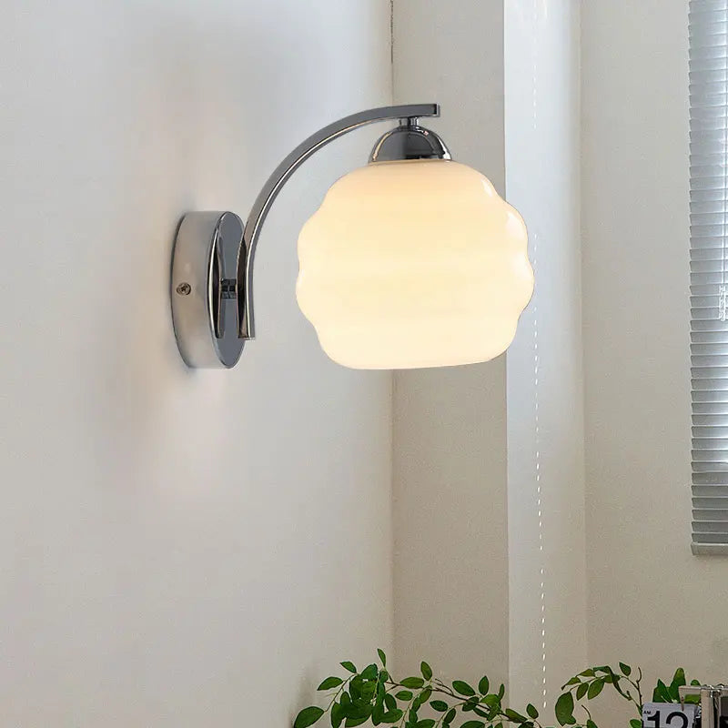 IWHD Milky Glass Ball LED Wall Lamp Sconce Iron Wrount Bedroom Living Room Bathroom Mirror Light Nordic Modern Wandlamp Applique