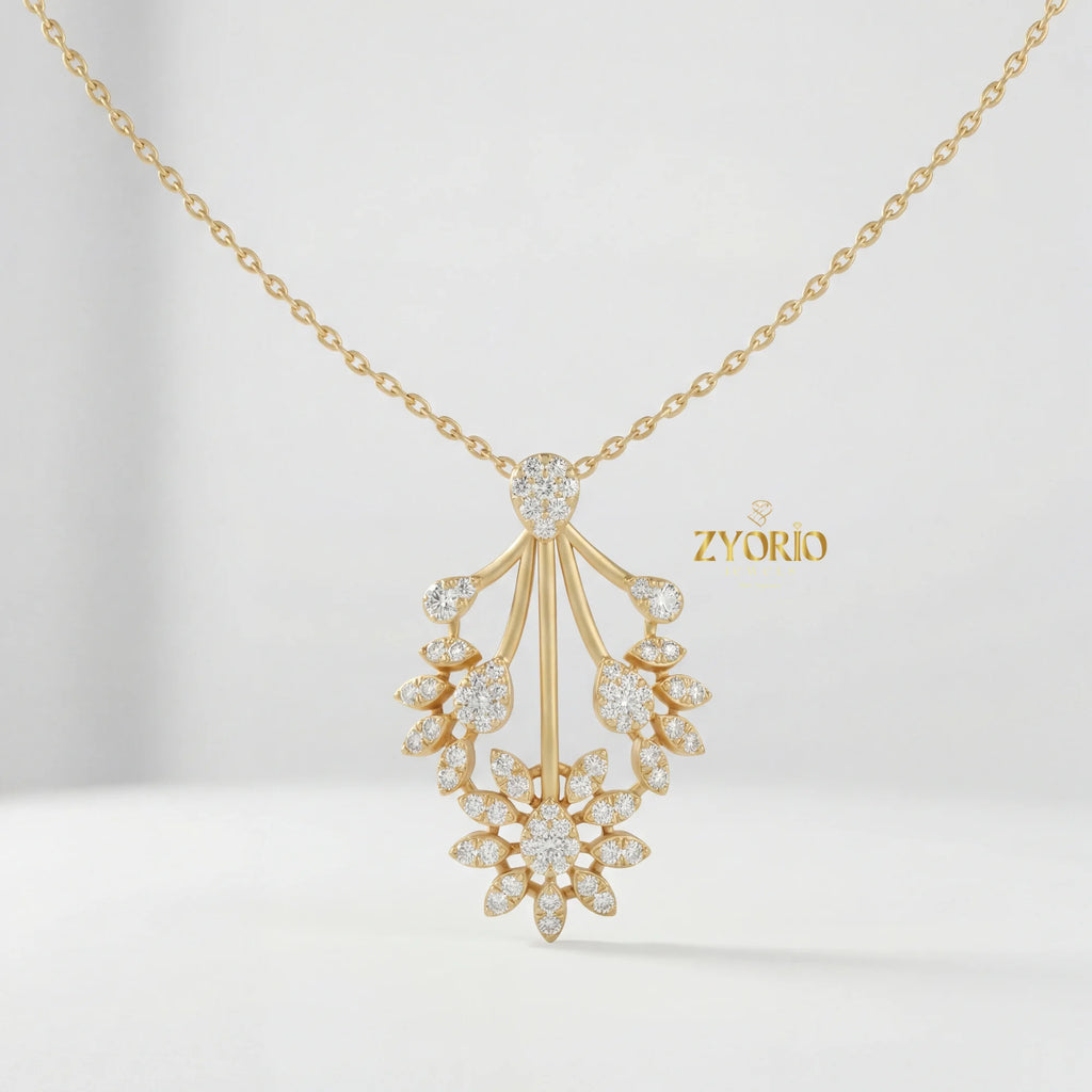 Luxury Floral Burst Lab Grown Diamond Pendant Necklace in 925 Silver Gold | IGI Certified Custom Women Fine Jewelry Supplier