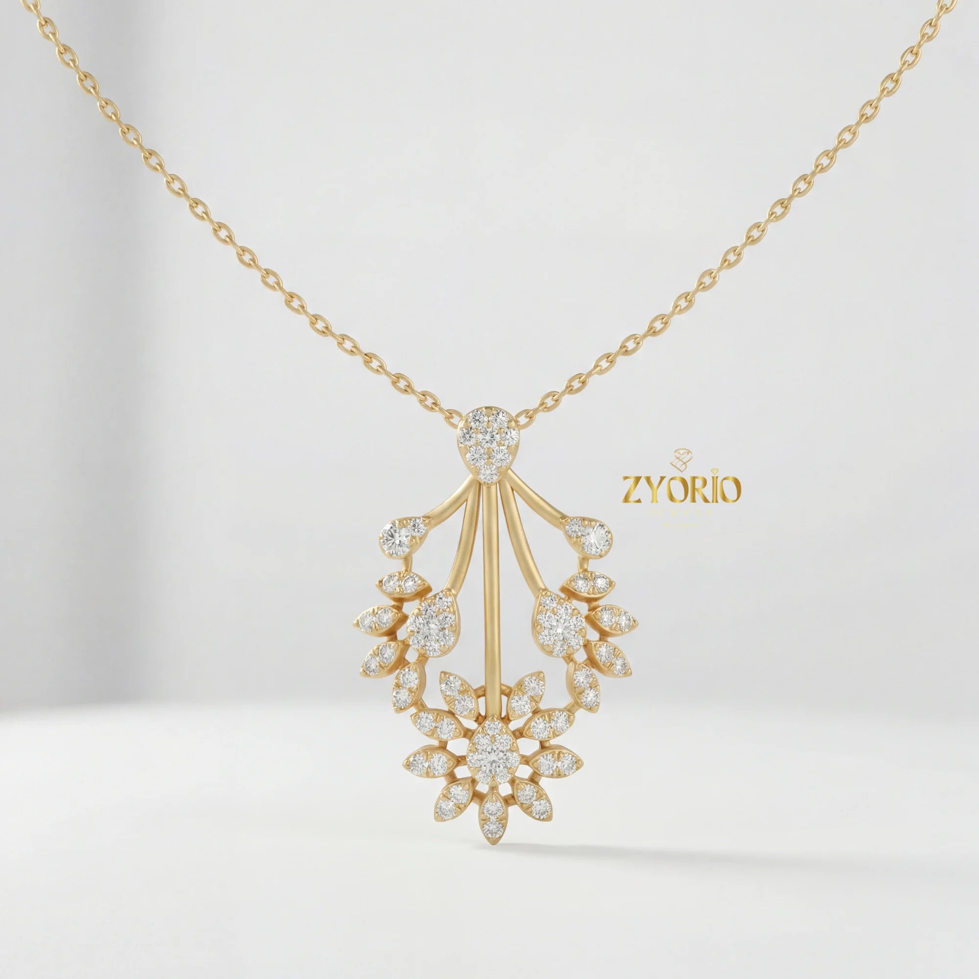 Luxury Floral Burst Lab Grown Diamond Pendant Necklace in 925 Silver Gold | IGI Certified Custom Women Fine Jewelry Supplier