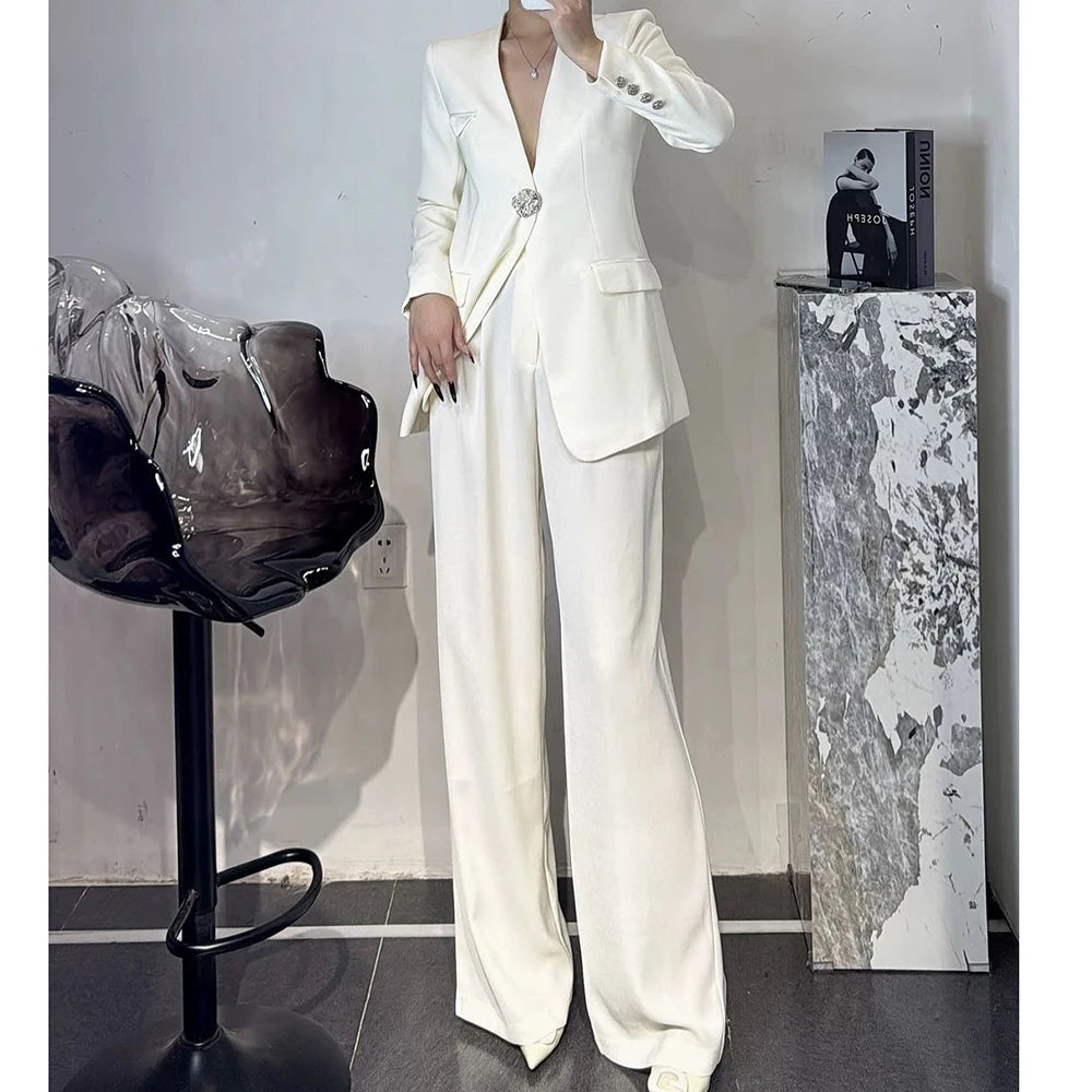 Fashion Solid Color Women 2 Piece Pants Sets With Blazer Single Button Slim Fit Elegant Clothing Jacket Trousers Outfits 2026