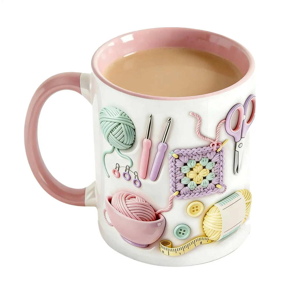 Funny Coffee Mug 330ml Crochet Ceramic Drinkware Novelty Drinking creativity Cups Crochet theme For Adults Yarn Lovers