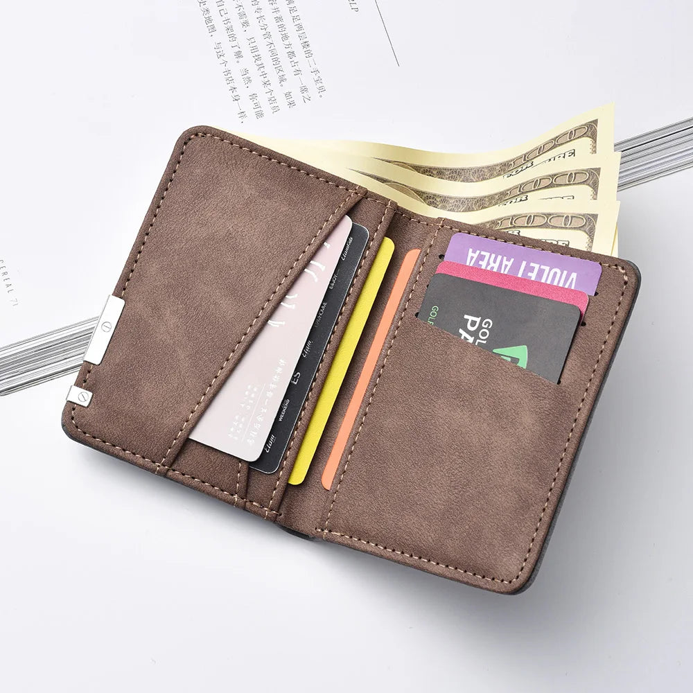 Men's Short Wallet, Featuring Multiple Card Slots, Card Holder, Double-fold Wallet, and a Fashionable Casual Men's Wallet.