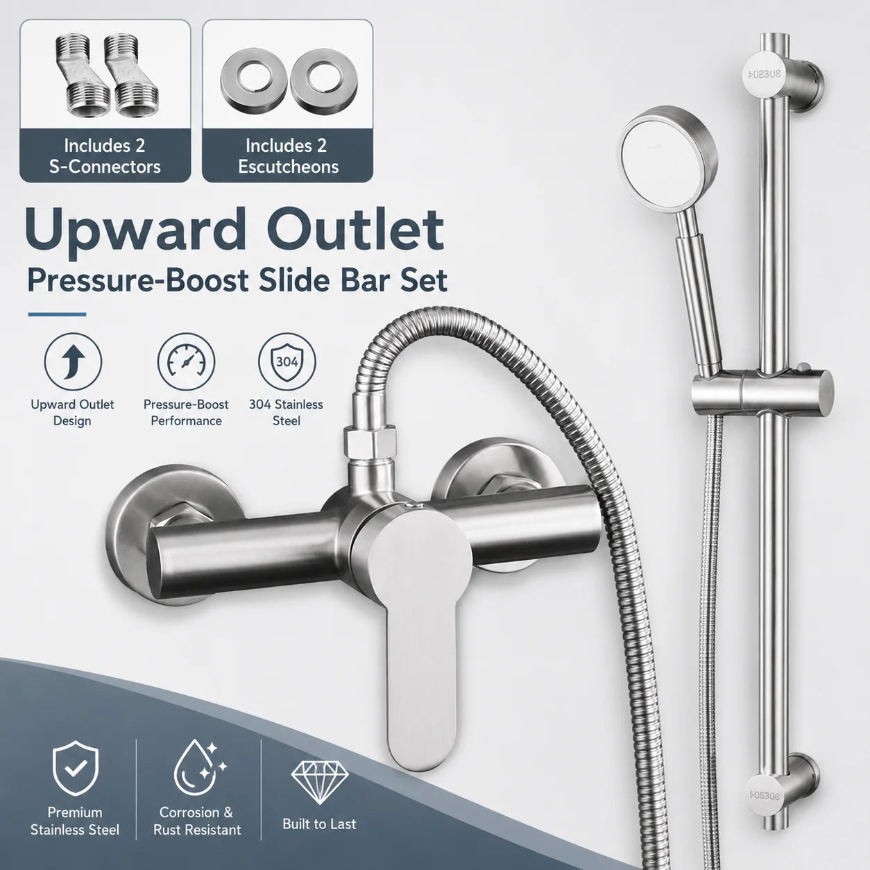Stainless Steel Concealed Shower Mixer Valve Wall Mount Hot Cold Water Mixing Tap for Bathroom