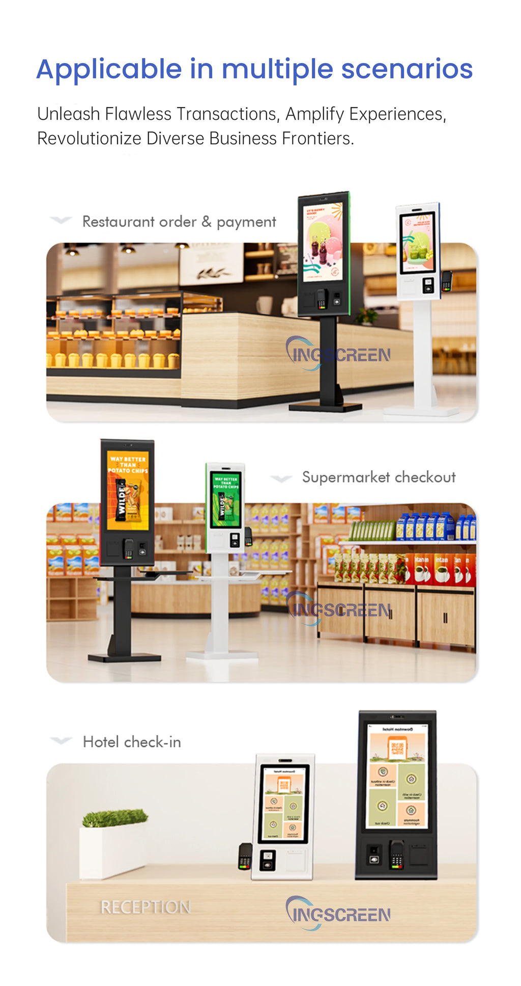 INGSCREEN Interactive Self Service Payment Kiosk Automatic Touch Screen Kiosk Self Ordering Machine for Restaurant