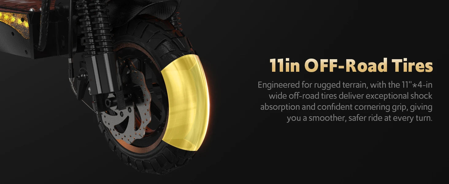 Off Road Electric Scooter, 1200W Motor, 25 Miles Range,11" All TerrainTire E Scooter for Adult, E-Scooter with Double Suspension &Side Light