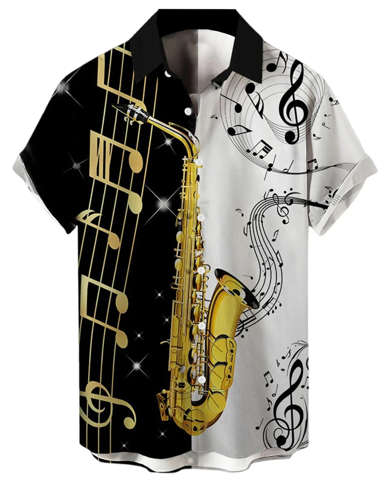 Music Men's Shirt 3d Print Casual Fashion Short Sleeved Shirt For Men Loose Summer Hawaiian Shirt Man Casual Men's Clothing New