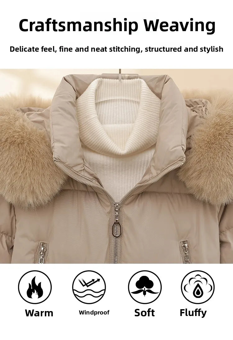 Korean Style Short down Cotton Jacket Women's Thickened Large Fur Collar Hooded Coat Slim Fit Commute Element  Color