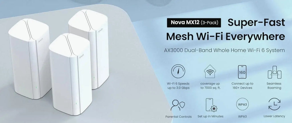 Tenda Mesh12X Wireless Gigabit WiFi6 Router 802.11AX Dual-Band 2.4G/5GHz Whole Home Wifi Coverage Long Range Bridge Extender