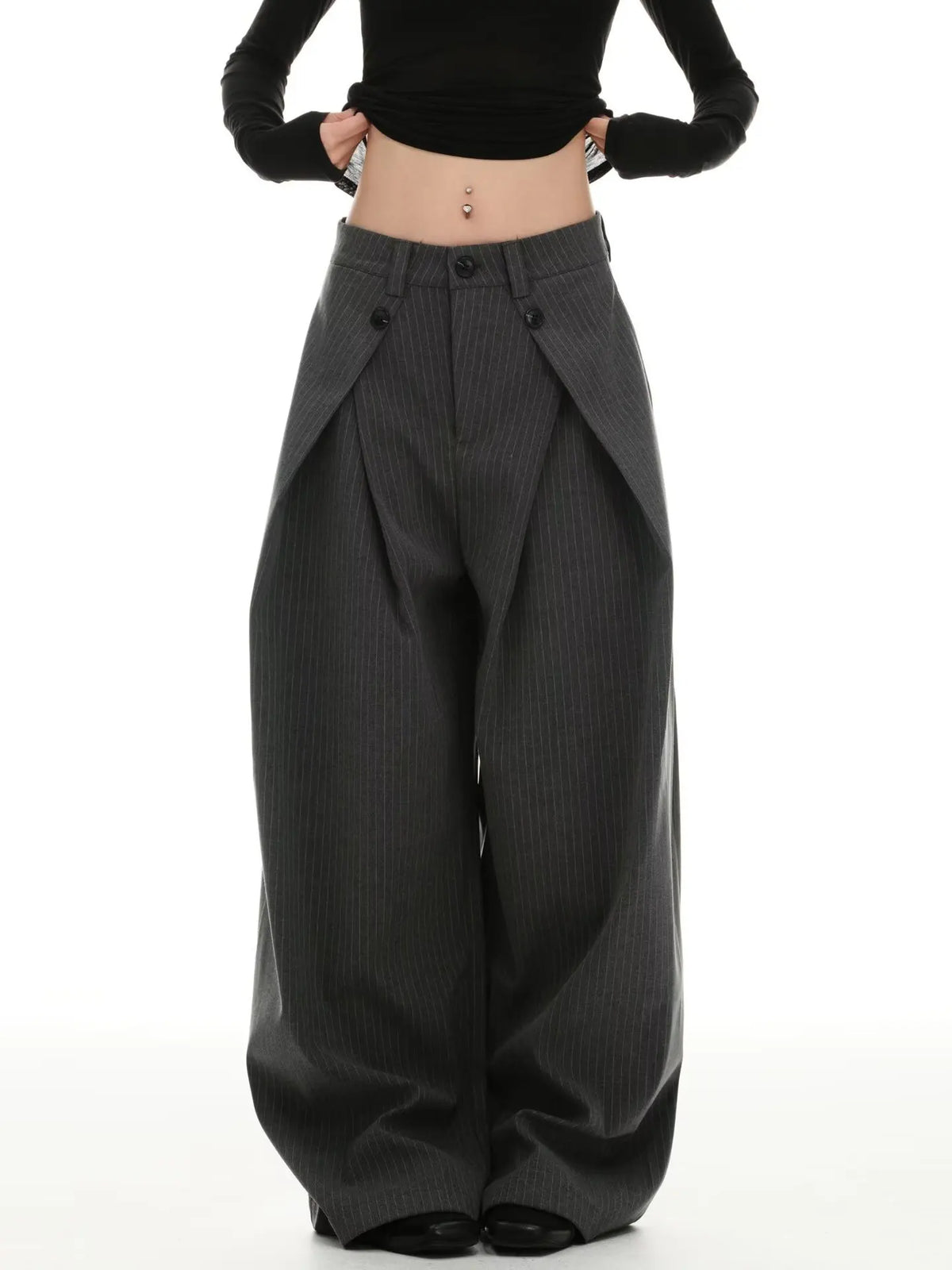 2026 New Vintage Pinstripe Suit Pants Loose Wide Leg Slimming Long Pants Casual Commute Trousers For Men And Women