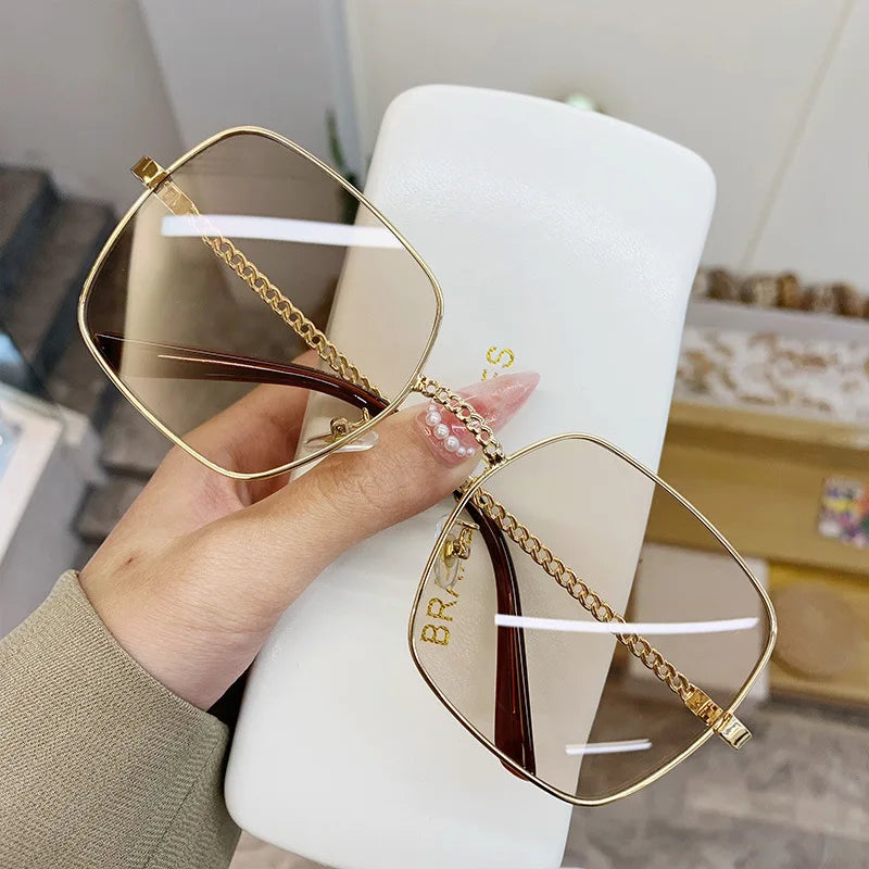 JSJM New Fashion Big Frame Sunglasses Women Classic Brand Design Luxury Metal Oversize Sun Glasses Female Oculos De Sol UV400
