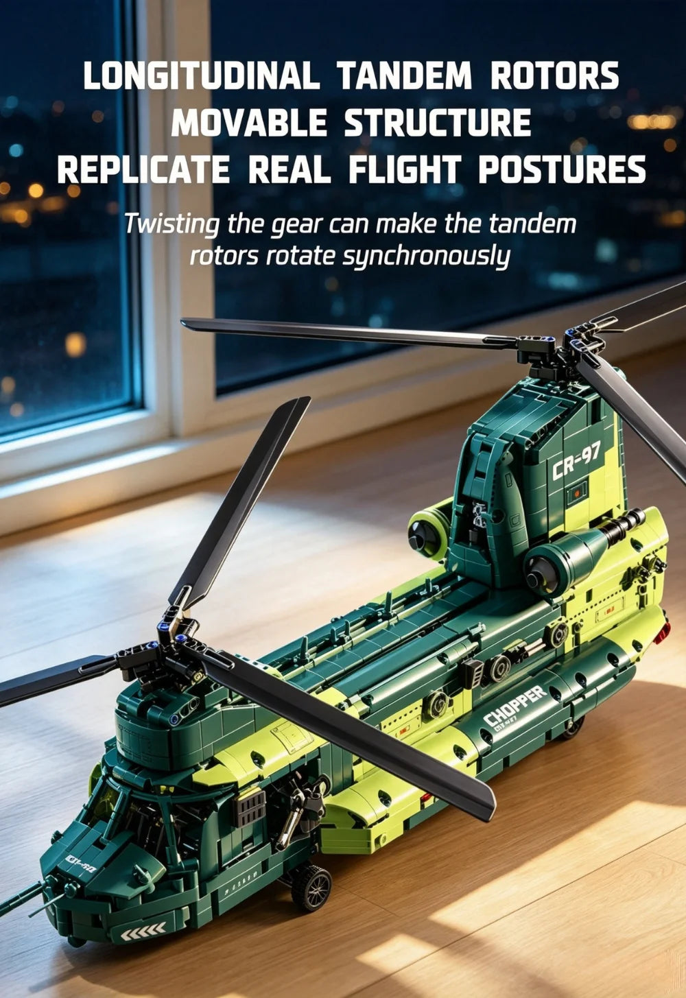 KAVOWORLD 1826pcs 32inch Heavy Transport Helicopter Building Block Model Airplane Toy Set Easy DIY Assembly Aircraft Building Bricks Model Tandem Rotor Construction Kit Display Toy As Halloween Christmas Thanksgiving New Year
