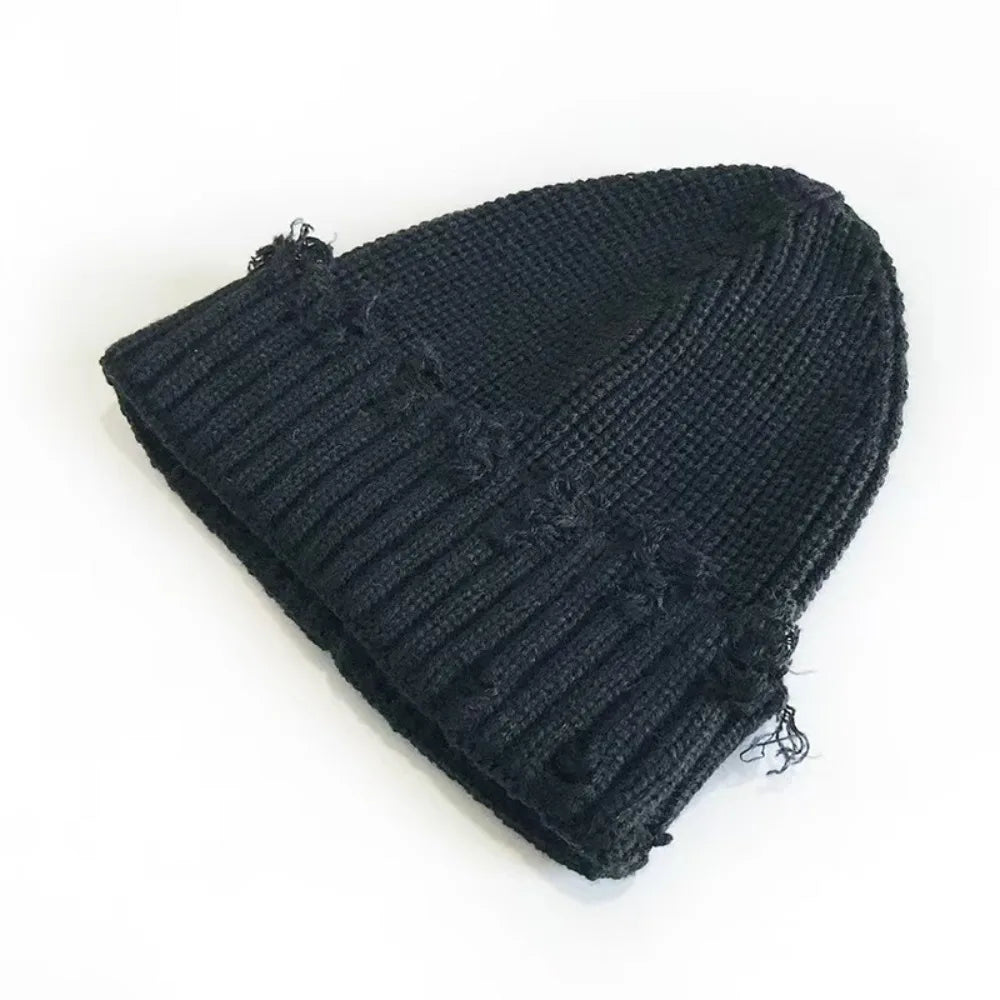 New Fall and Winter Hip Hop Trend Broken Brim Knitted Hat Woman Man Green Grey Black White Hole Cap Warm Hat Bonnets Fall
